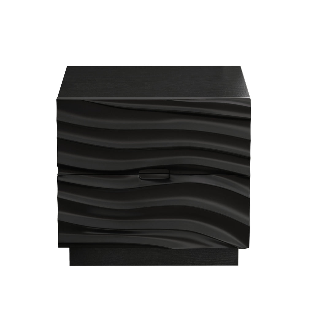 Solid Wood Nightstands Set of 2, 2 Drawers, No Handles, Living Room, Black