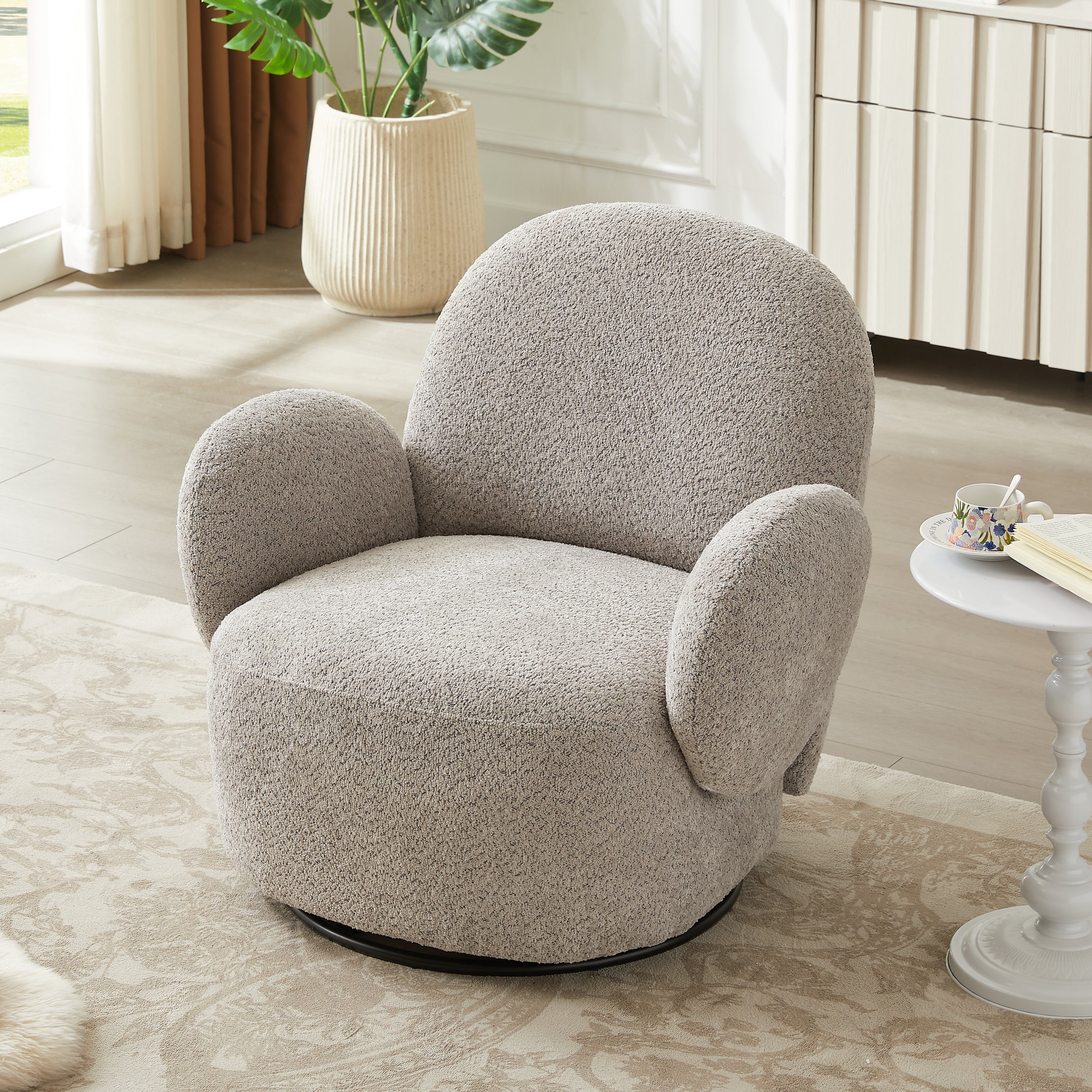 Accent Chair Swivel 360 Degree Fabric Gray Metal Frame 35x35x32 In