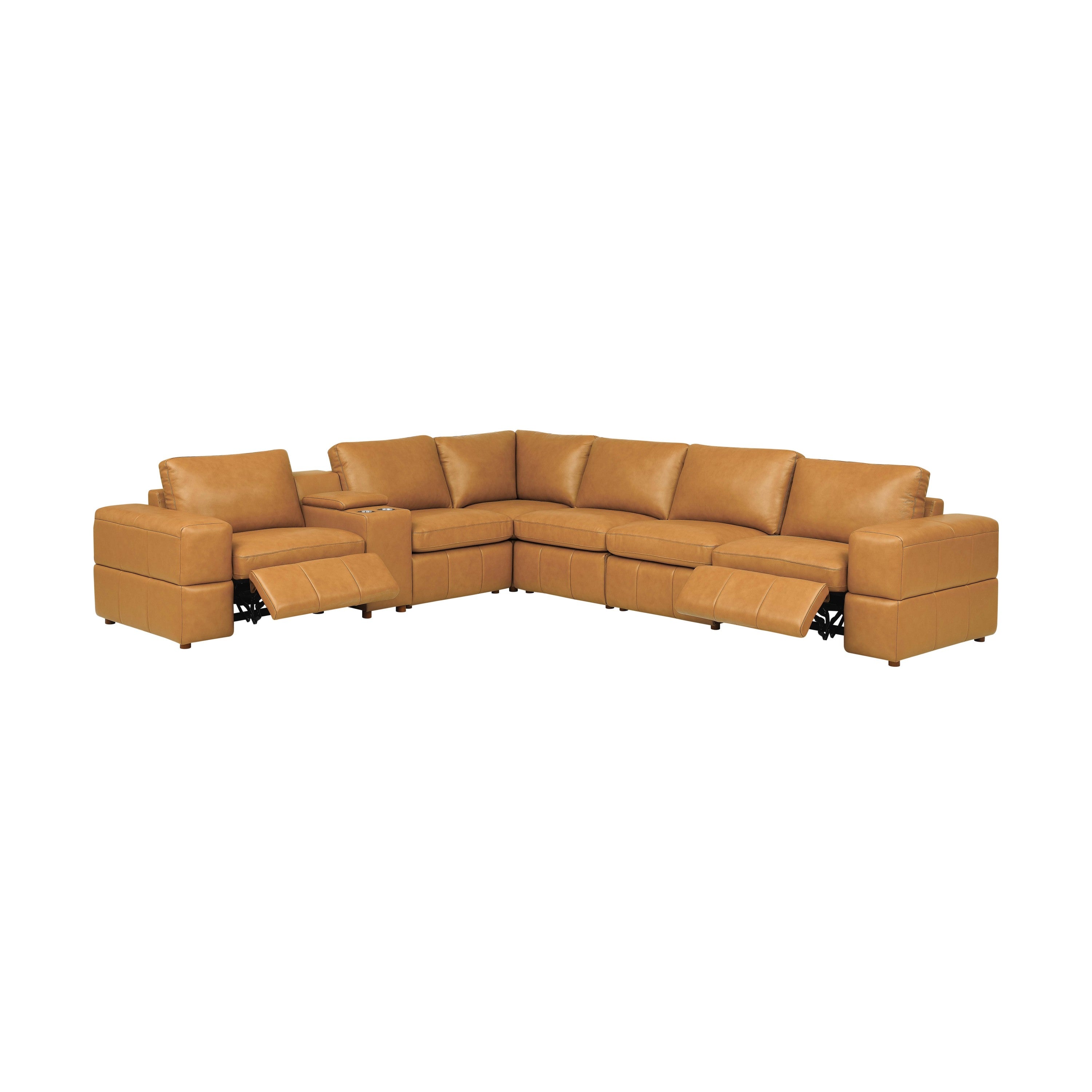 Sectional Sofa Modular Leather Match Ginger 6 Seat Reclining 131 In