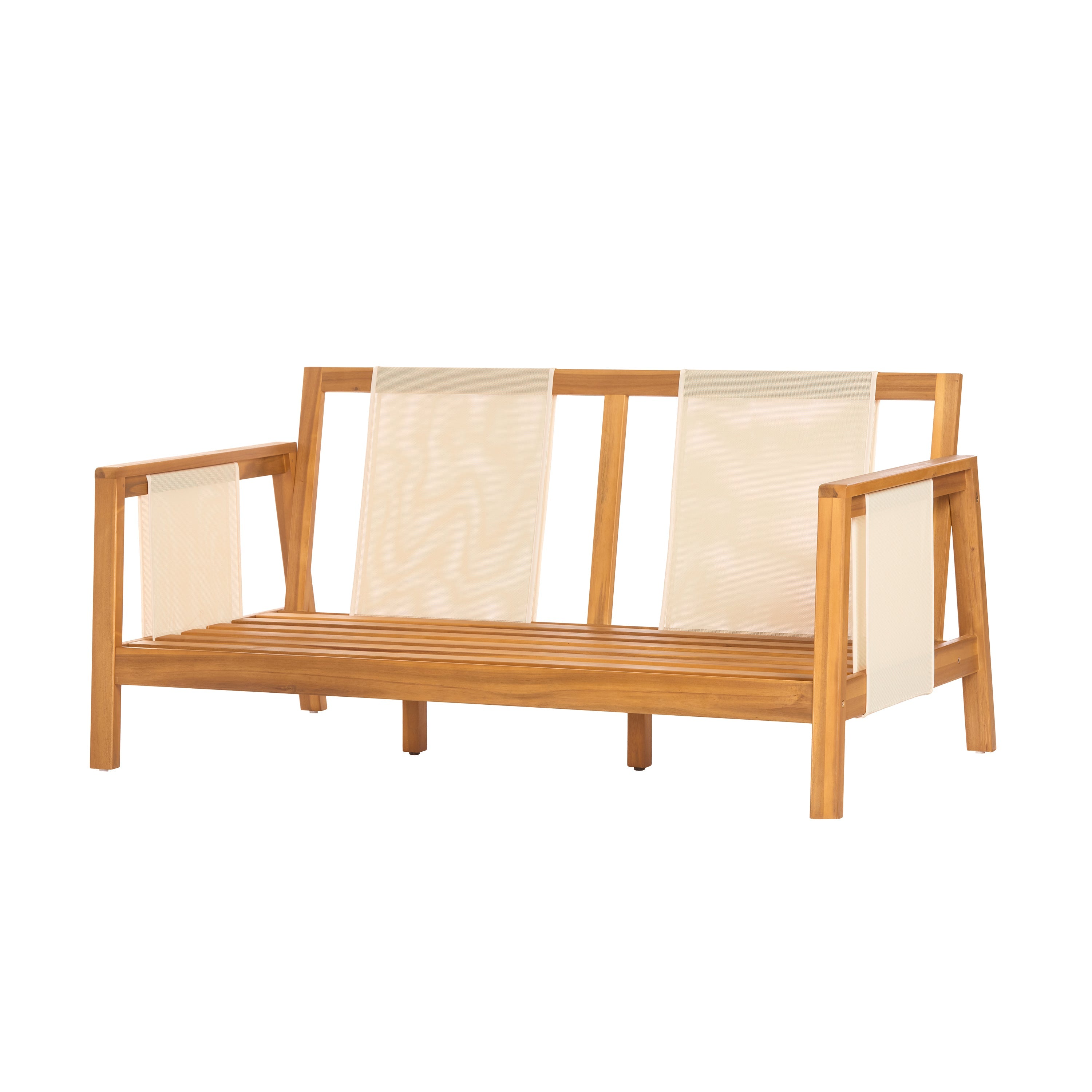 Outdoor Sofa Set Acacia Wood Teak Textilene Beige Cushion 2 Piece