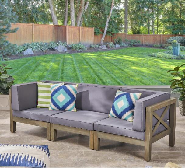 Outdoor Sectional Sofa Set Acacia Wood 3 Piece Dark Gray