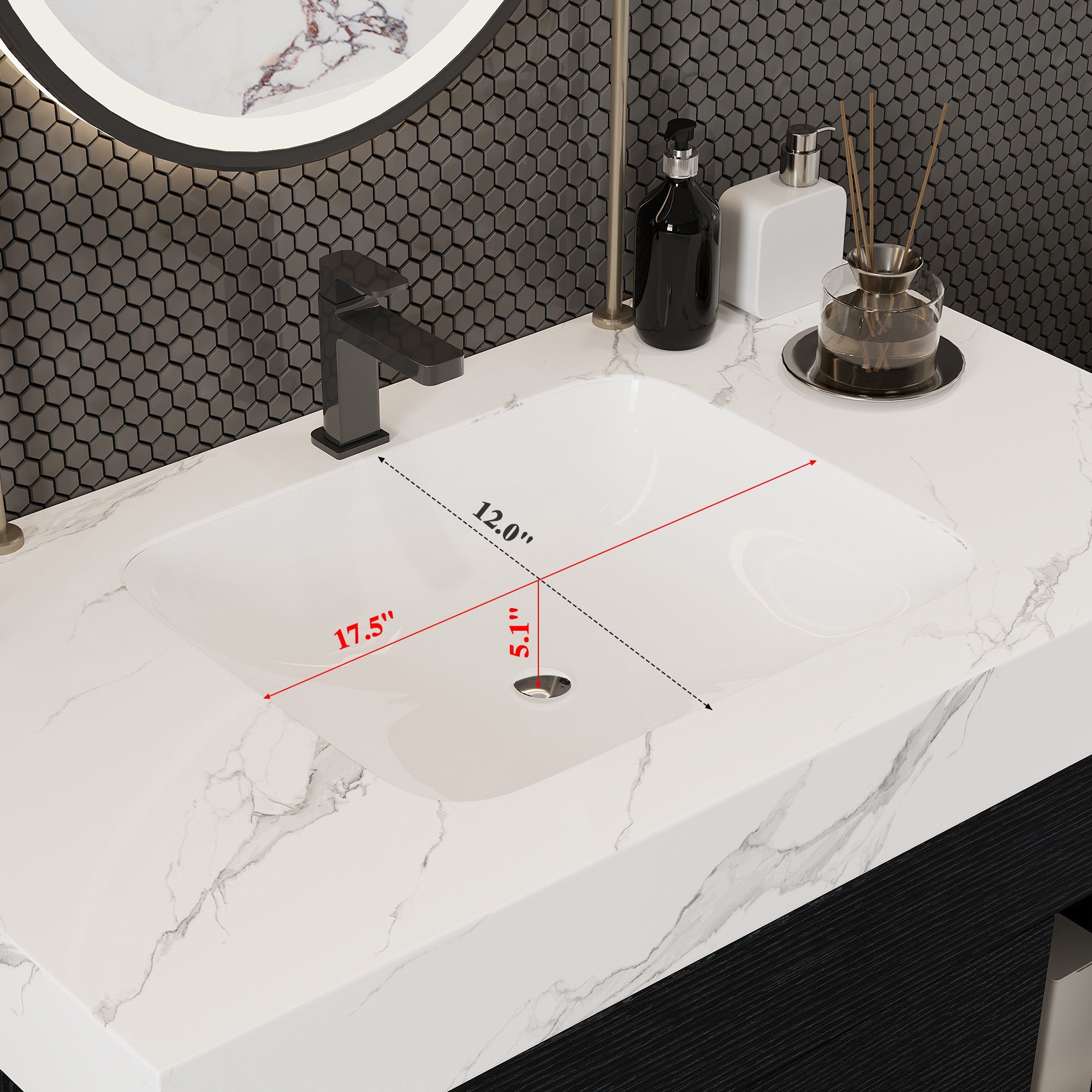 29.9' Modern Floating Bathroom Vanity with Sintered Stone Top Ceramic Undermo...