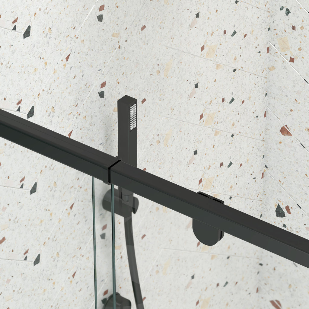 56-60in W x 71in H Pivot Swing Glass Shower Door, Matte Black, 6mm Clear SGCC