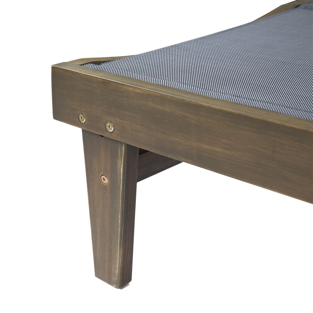 Outdoor Acacia Wood Chaise Lounge Gray Mesh 78.25x24