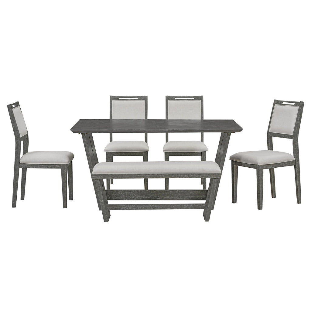 6-Piece Retro Dining Table Set for 6, 60' Wood Kitchen Table and Chairs Set of
