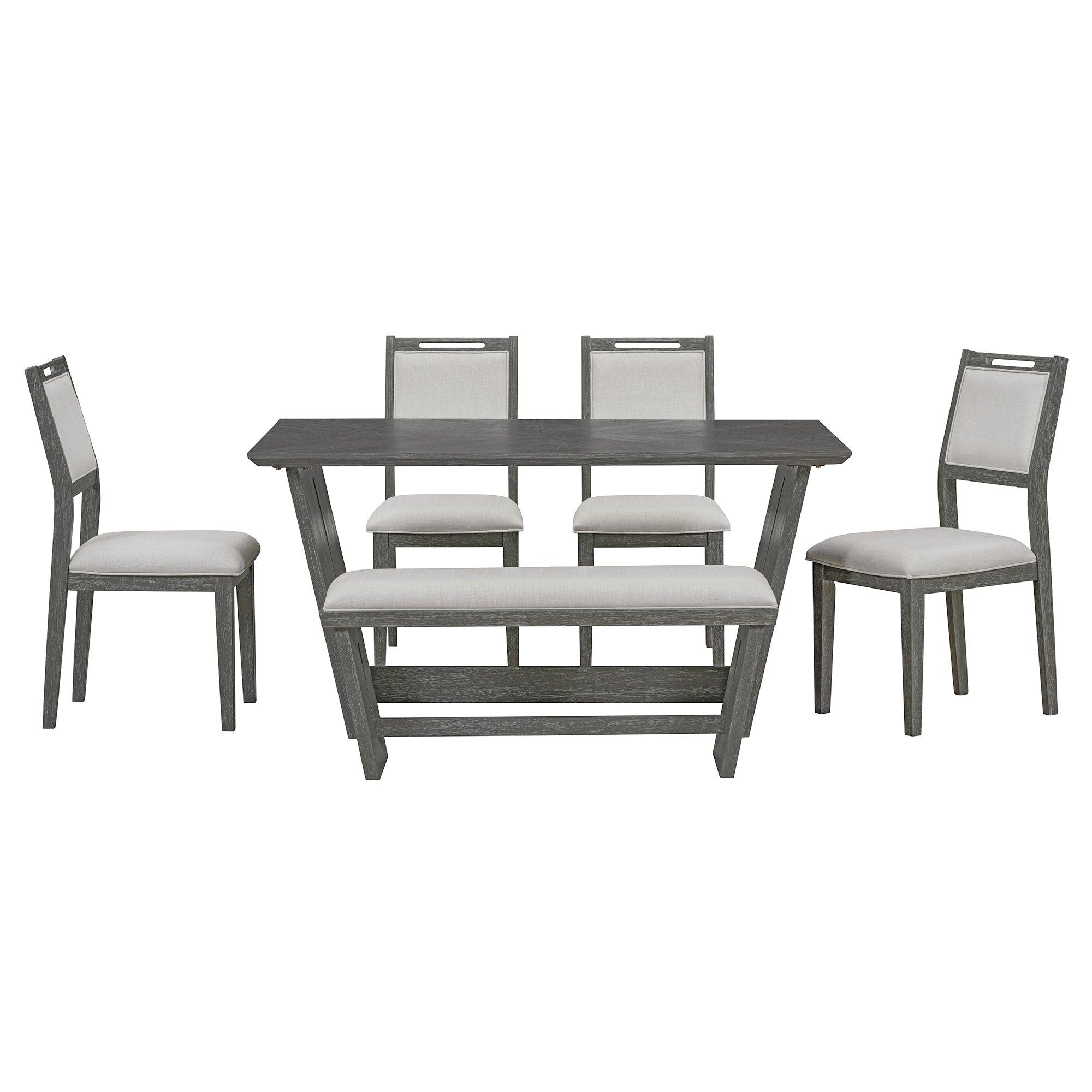 6-Piece Retro Dining Table Set for 6, 60' Wood Kitchen Table and Chairs Set of