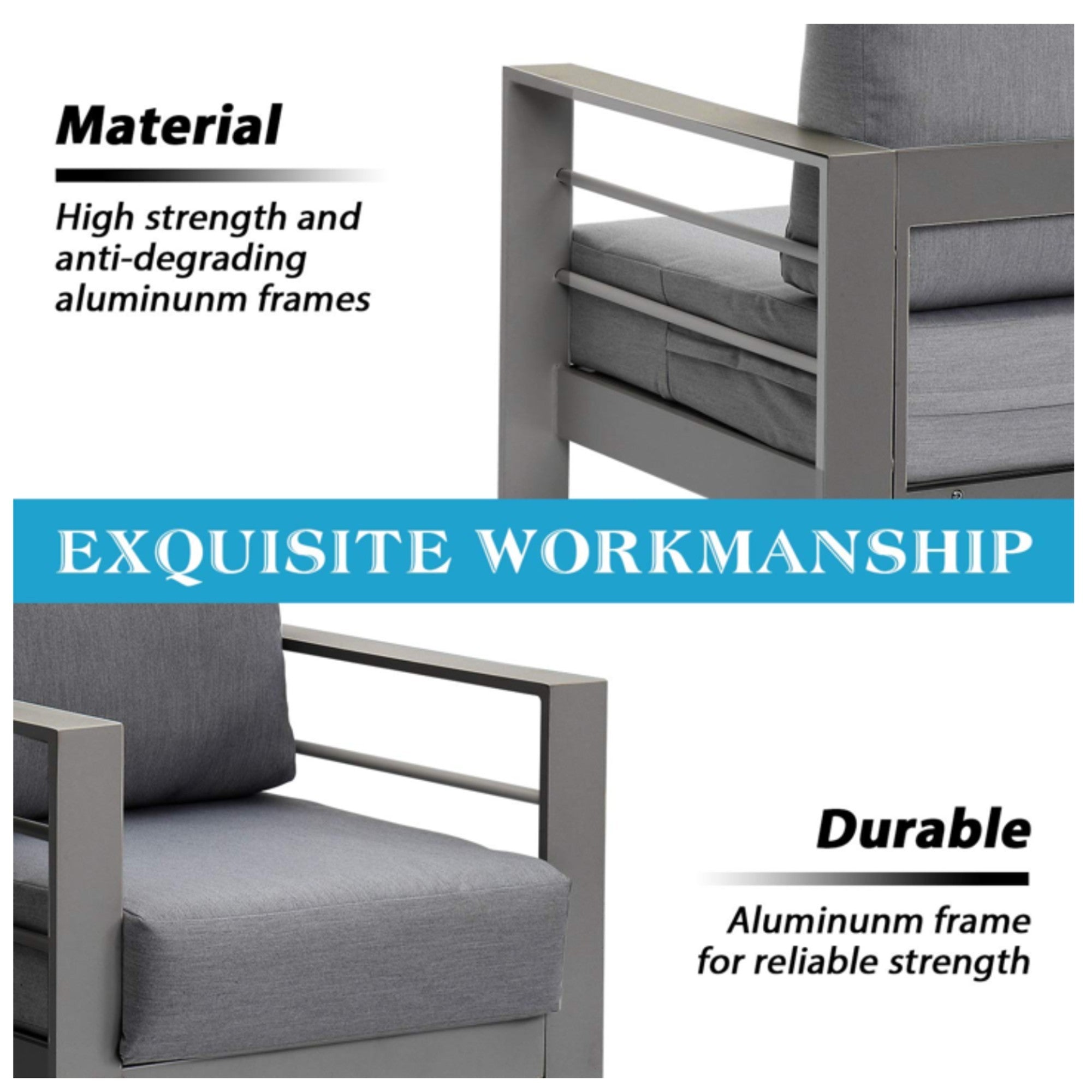 3-Seat Outdoor Aluminum Sofa 74" Dark Gray