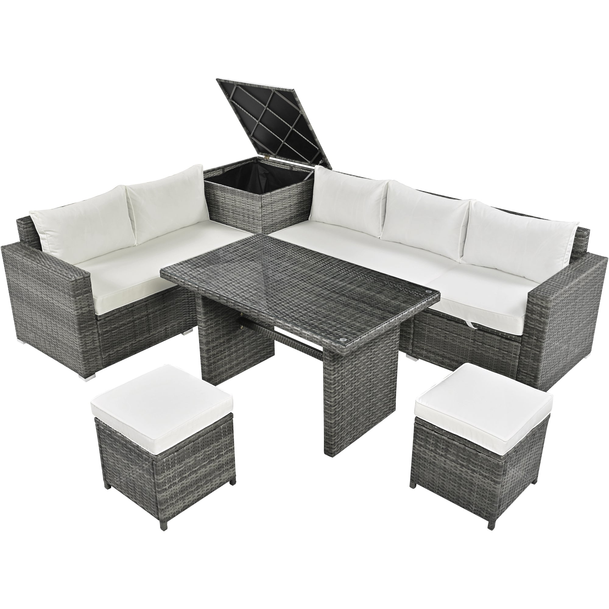 Outdoor 6-Piece All Weather PE Rattan Sofa Set, Garden Patio Wicker Sectional