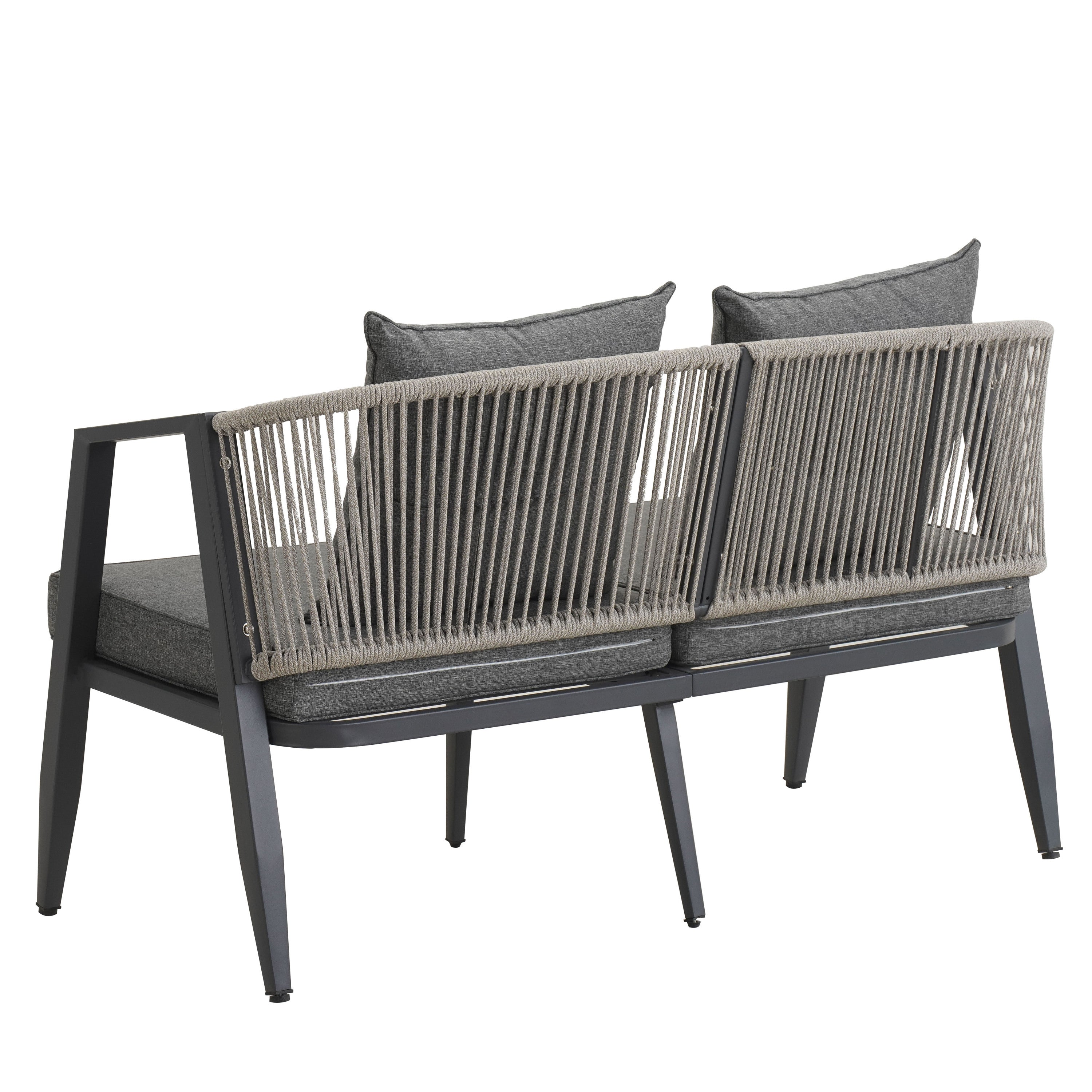 Outdoor Seating Set 4 Piece Bench Chairs Table Iron Gray