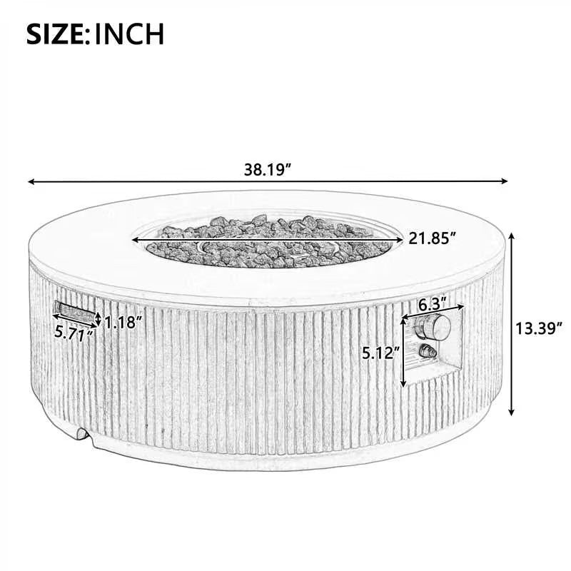 Fire Pit Propane Round MGO 50000 BTU with Tank Cover Table 38.19 In