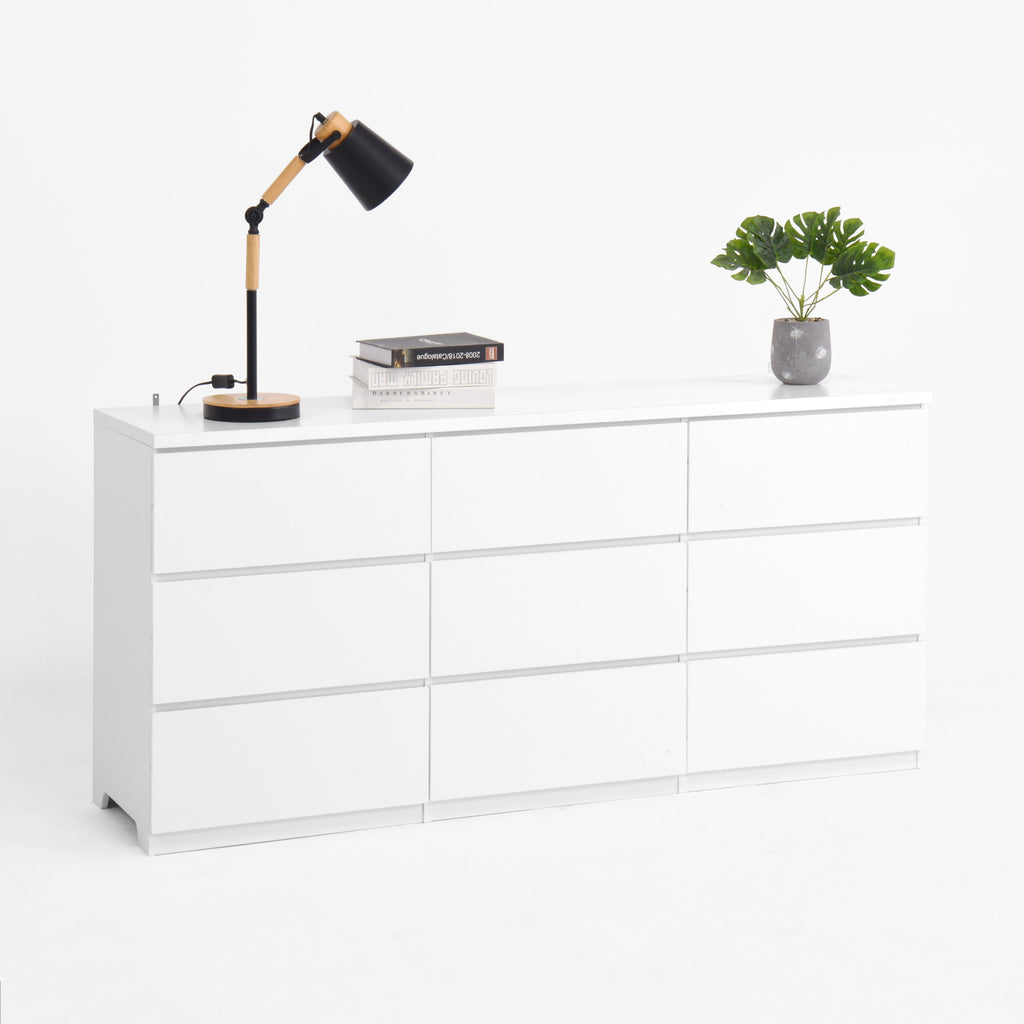 Dresser Modern 9-Drawer White Particle Board Handleless 63x15.74x29.5 In