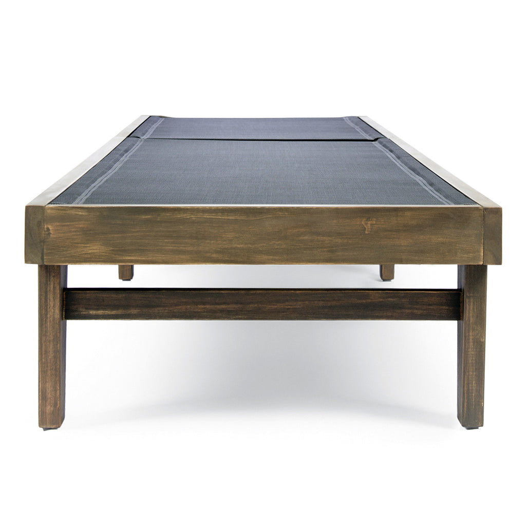 Outdoor Acacia Wood Chaise Lounge Gray Mesh 78.25x24