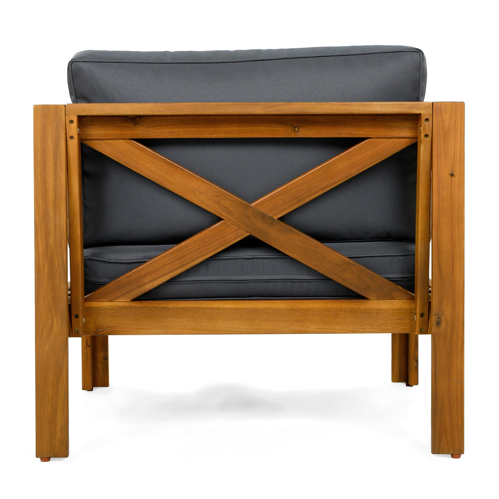 Outdoor Conversation Set Acacia Wood Teak Dark Gray Cushion 3 Piece
