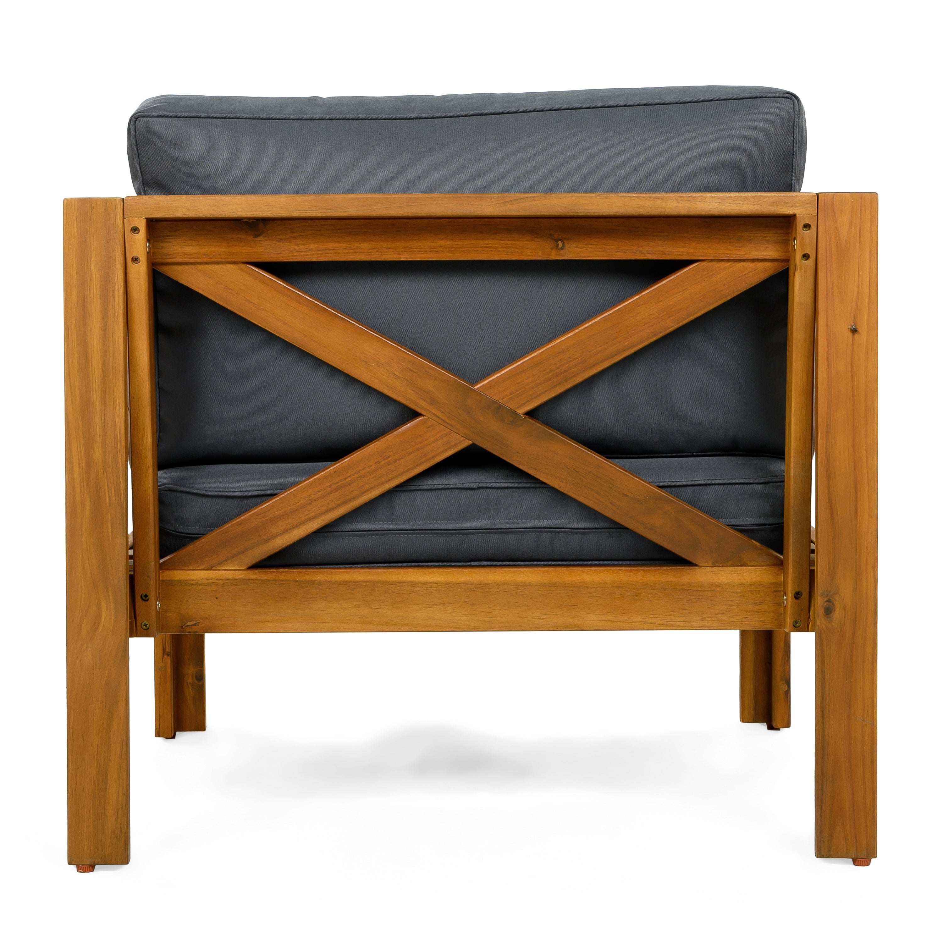 Outdoor Conversation Set Acacia Wood Teak Dark Gray Cushion 3 Piece