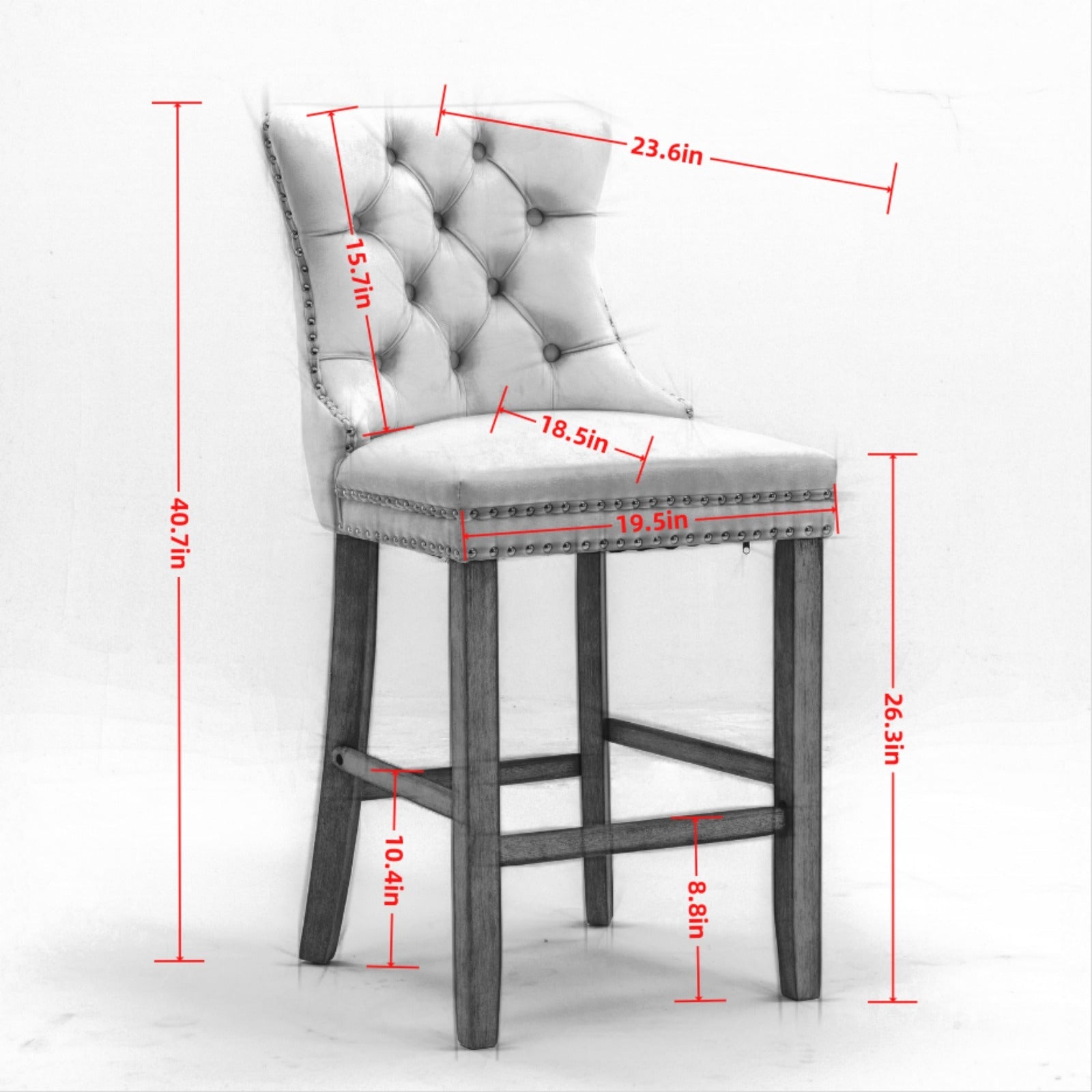 Velvet Upholstered Barstool Set of 2, Button Tufted, Chrome Nailhead, Orange