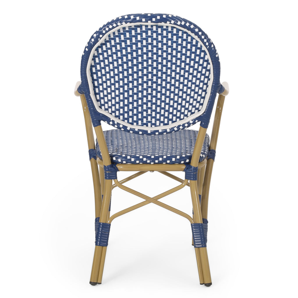 Outdoor PE Rattan and Aluminum 3 Piece French Bistro Set, Dark Teal & White,