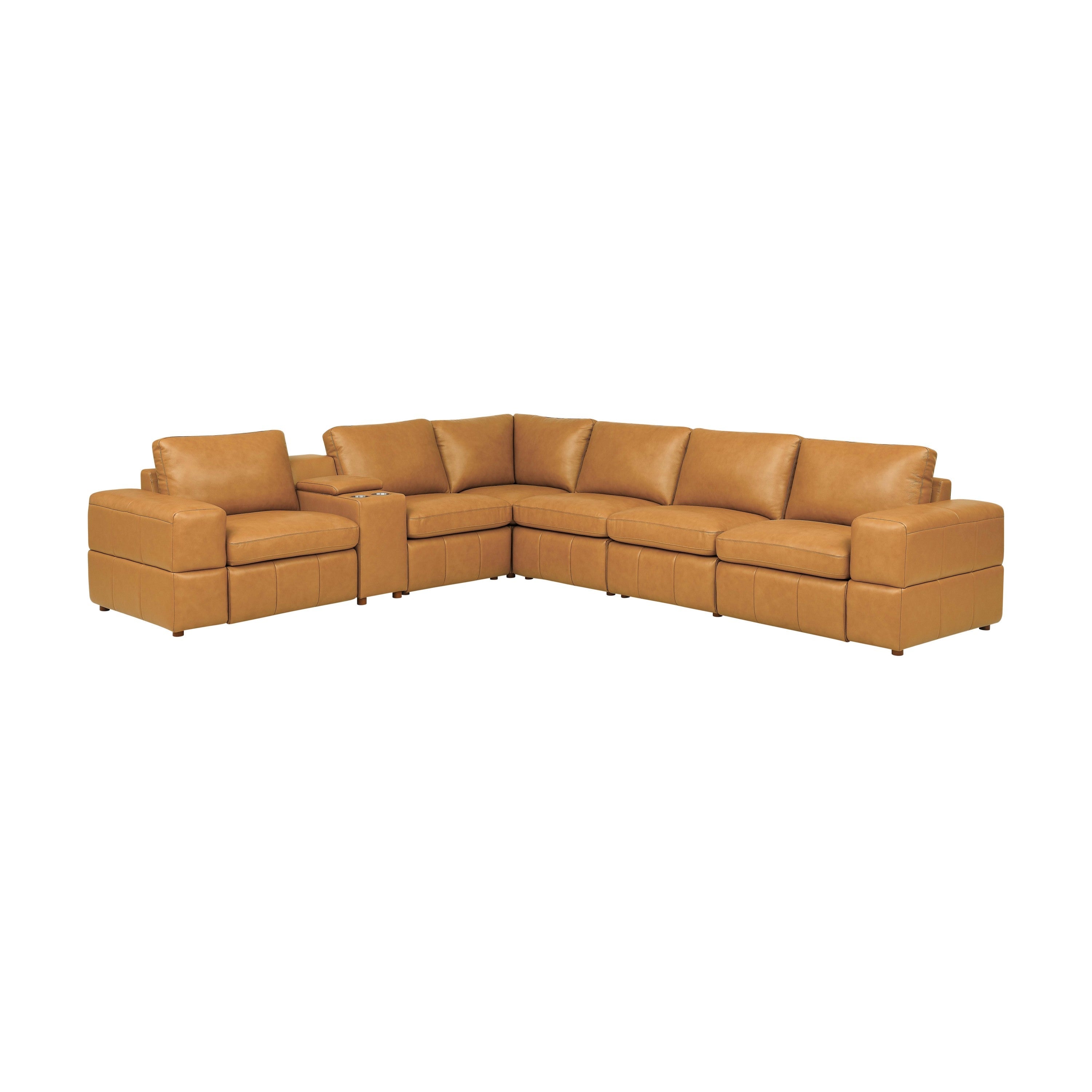 Sectional Sofa Modular Leather Match Ginger 6 Seat Reclining 131 In