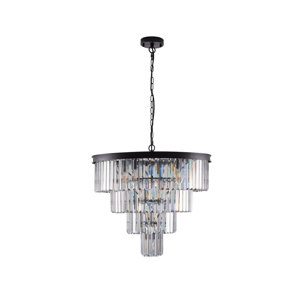 Chandelier Crystal 4-Tier Black 24 In Modern Living Dining Room