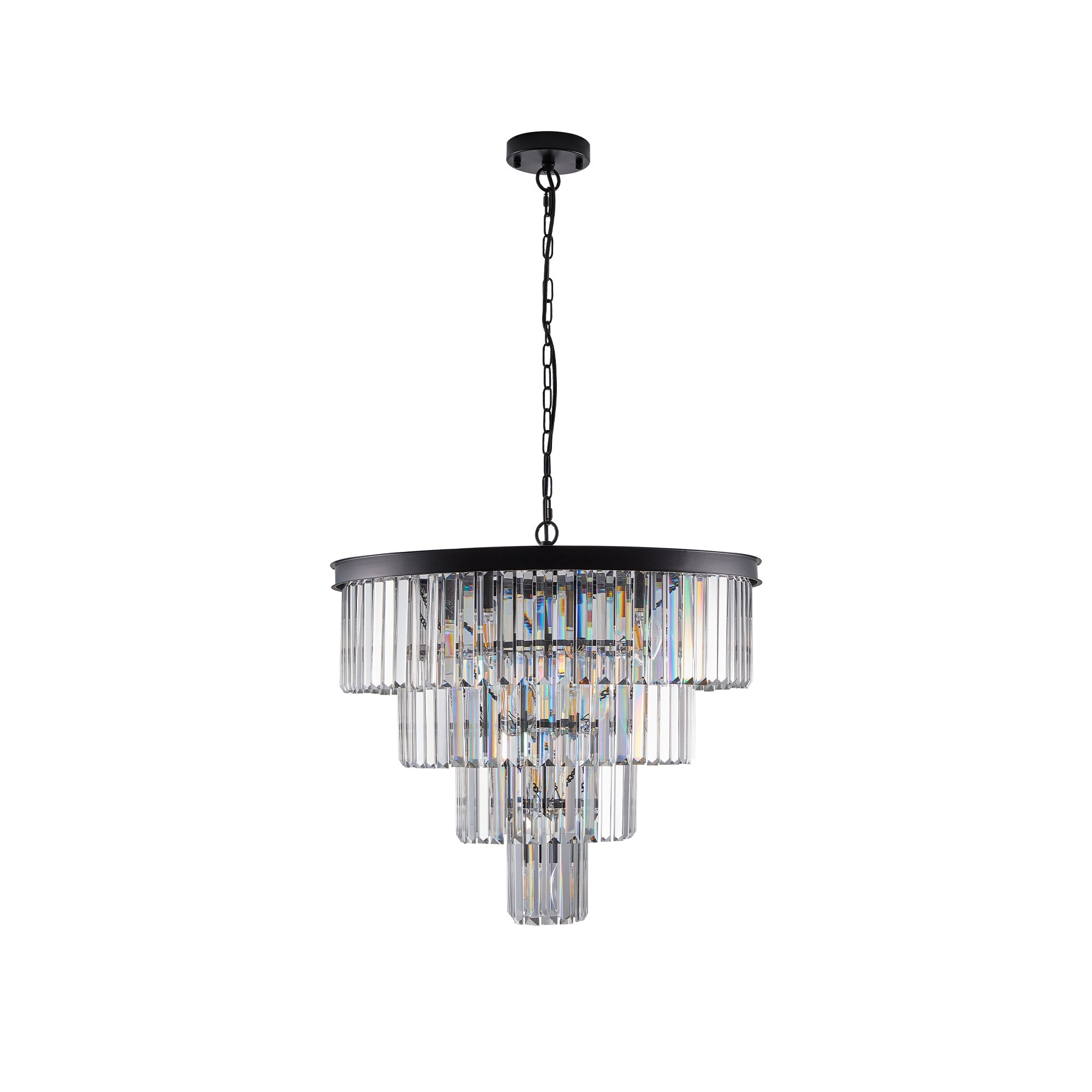 Chandelier Crystal 4-Tier Black 24 In Modern Living Dining Room