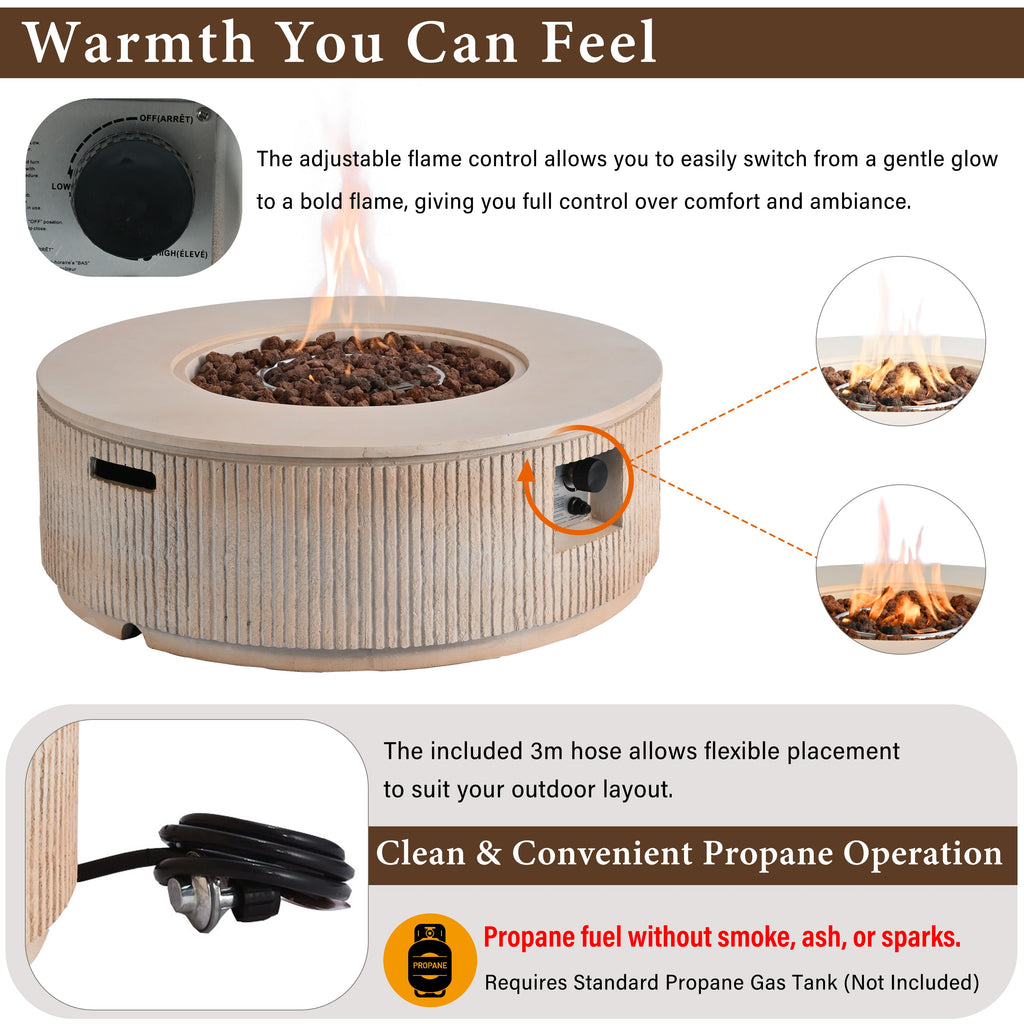 Fire Pit Propane Round MGO 50000 BTU with Tank Cover Table 38.19 In