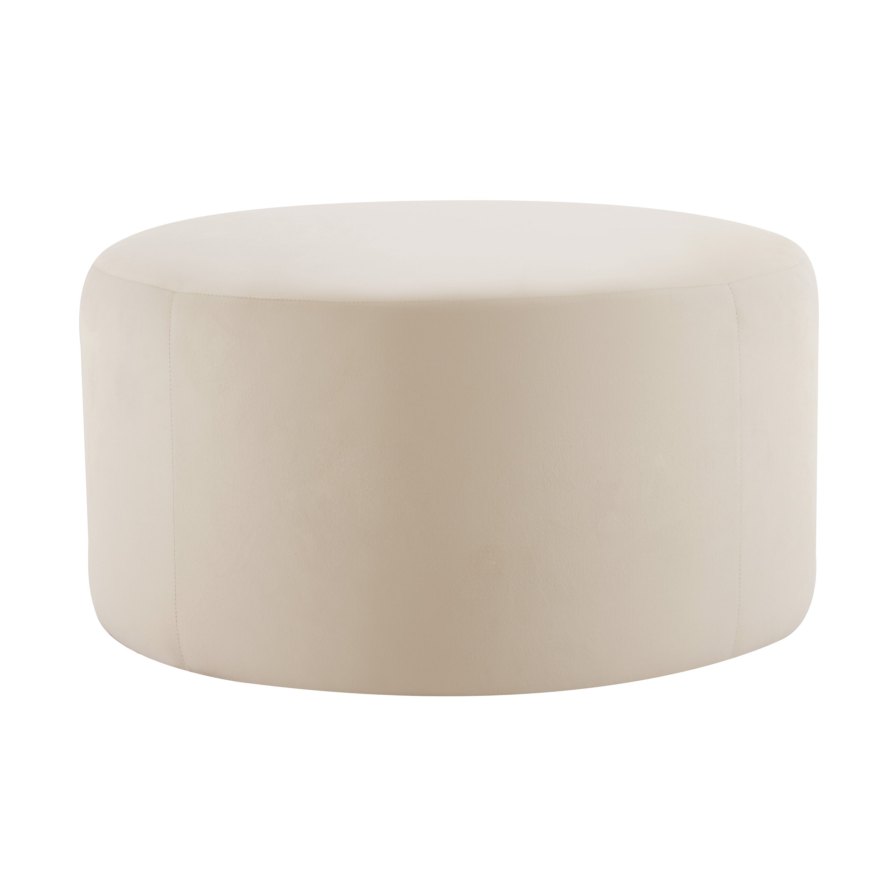 Round Velvet Ottoman, Cream, 30x30x16 Inch