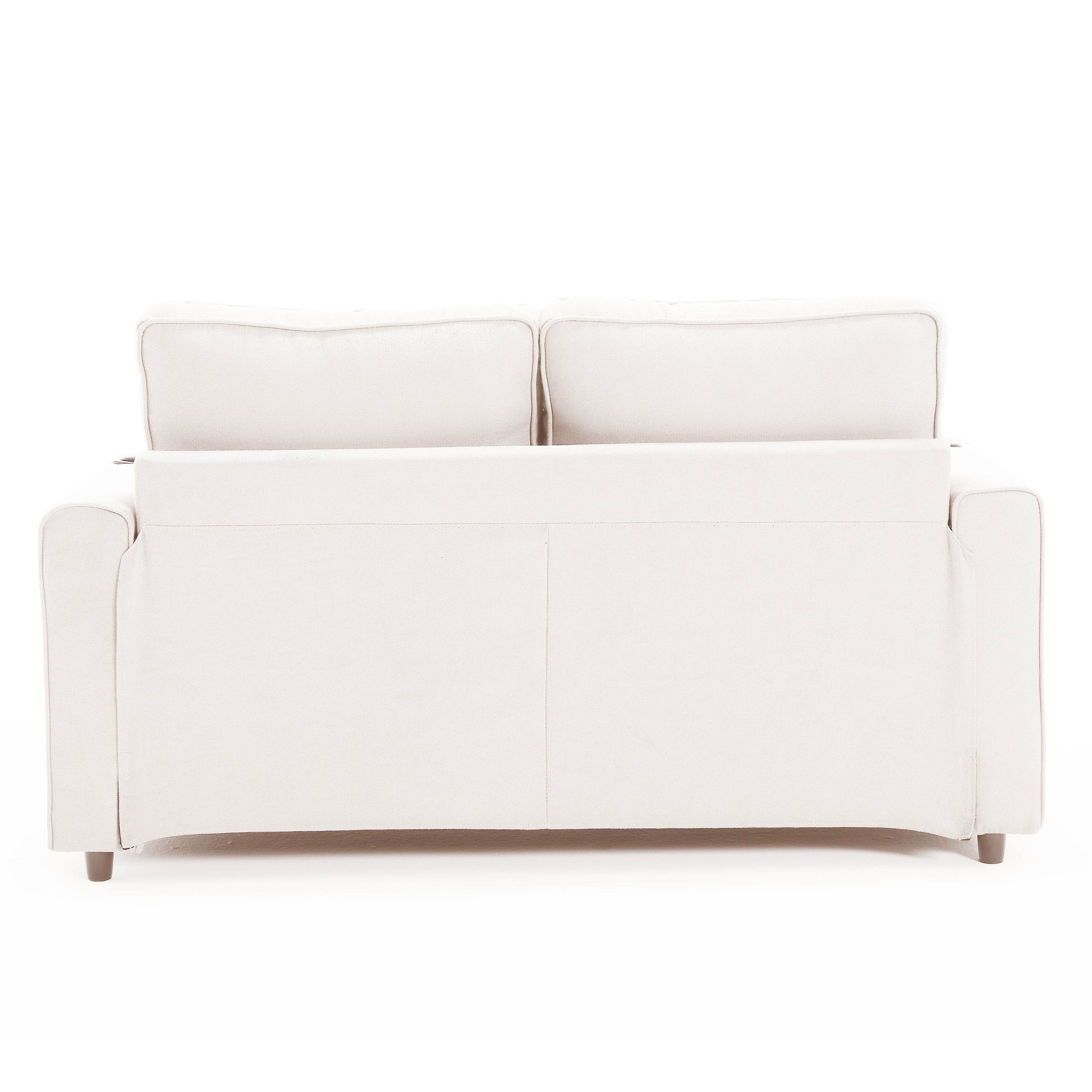 Sofa Bed Futon Tufted 3-in-1 Beige Pull-Out Sleeper Cup Holders 55 In