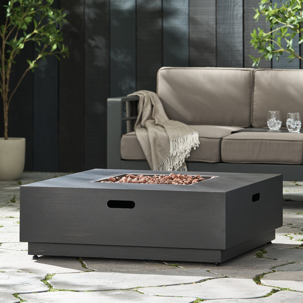Stylish 40' Square Fire Pit in Brown and Gold Iron for Outdoor Warmth