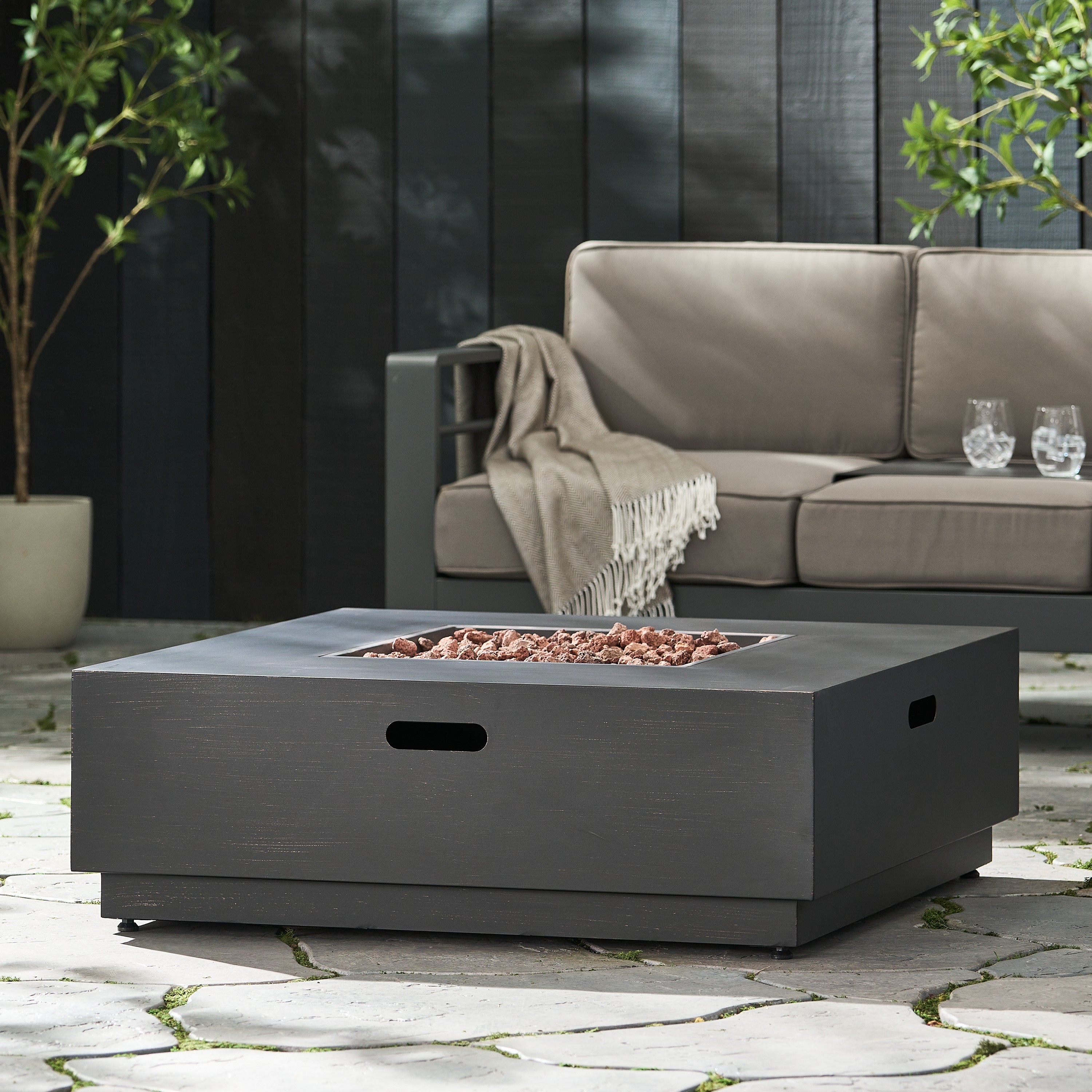 Stylish 40' Square Fire Pit in Brown and Gold Iron for Outdoor Warmth