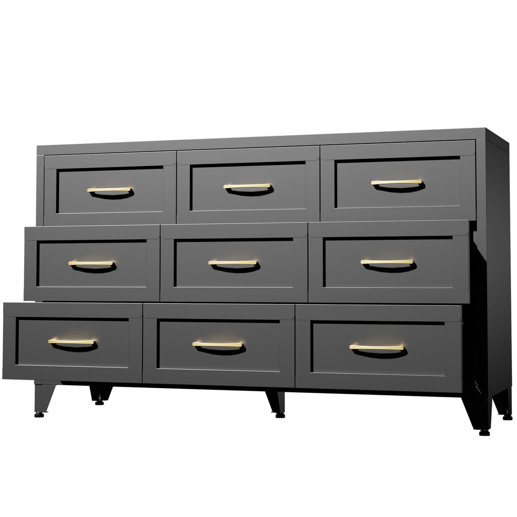 Dresser 9-Drawer Black Steel Smooth-Glide Powder Coat 52x15.8x30 In