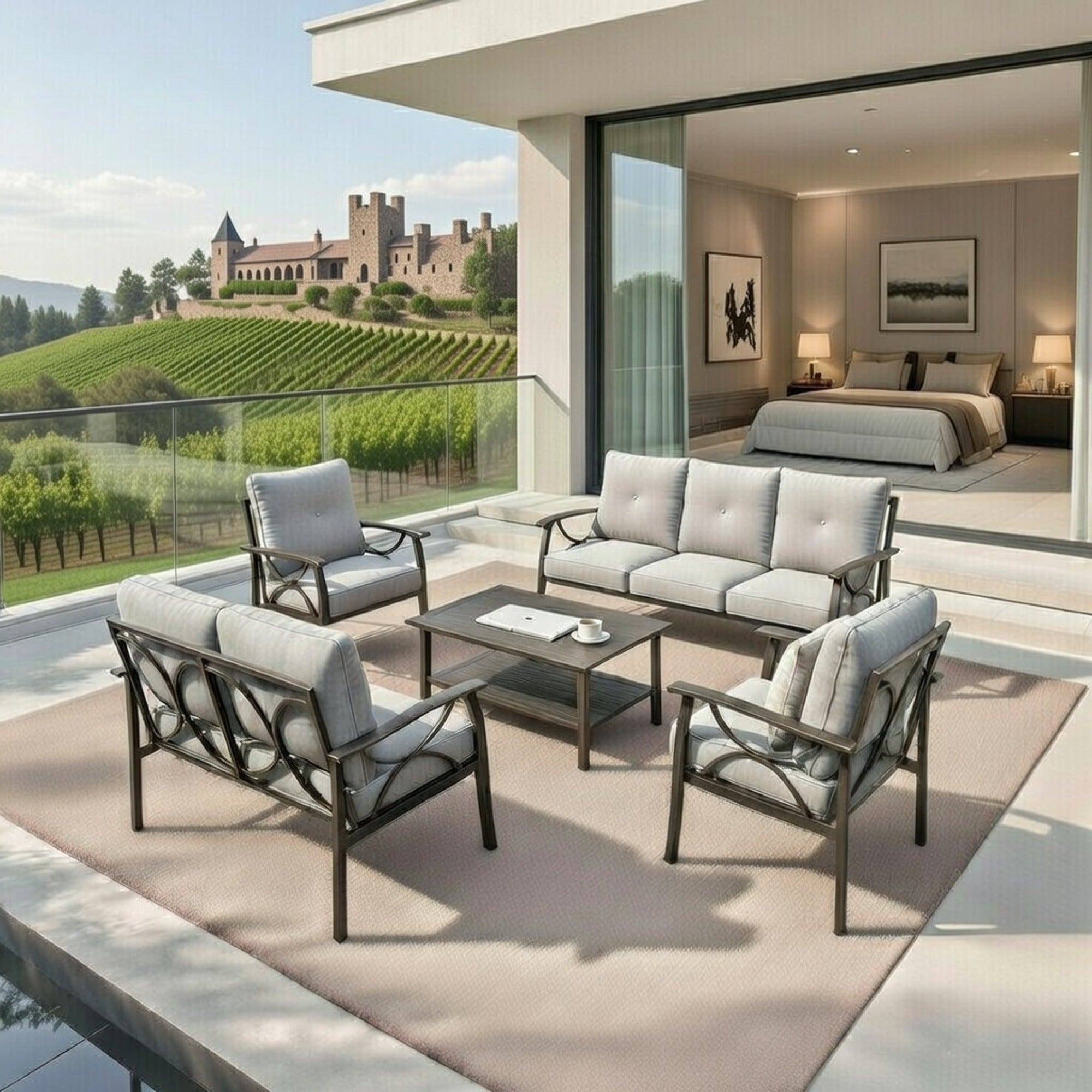 5 Piece Outdoor Patio Set Steel Seats 7 Gray