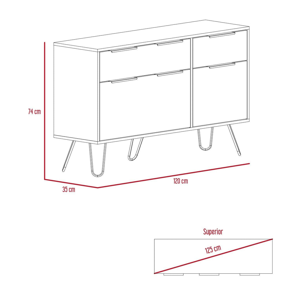 Dresser Modern Set of 2 4-Drawer Light Ash Particle Board Metal Legs 47.2 In