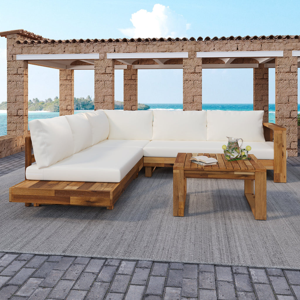 Outdoor Sectional Set Acacia Wood 4-Piece Teak