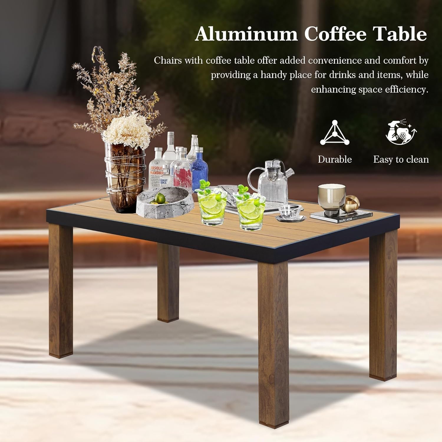 4 Piece Outdoor Conversation Set Aluminum Sofa 2 Chairs Table