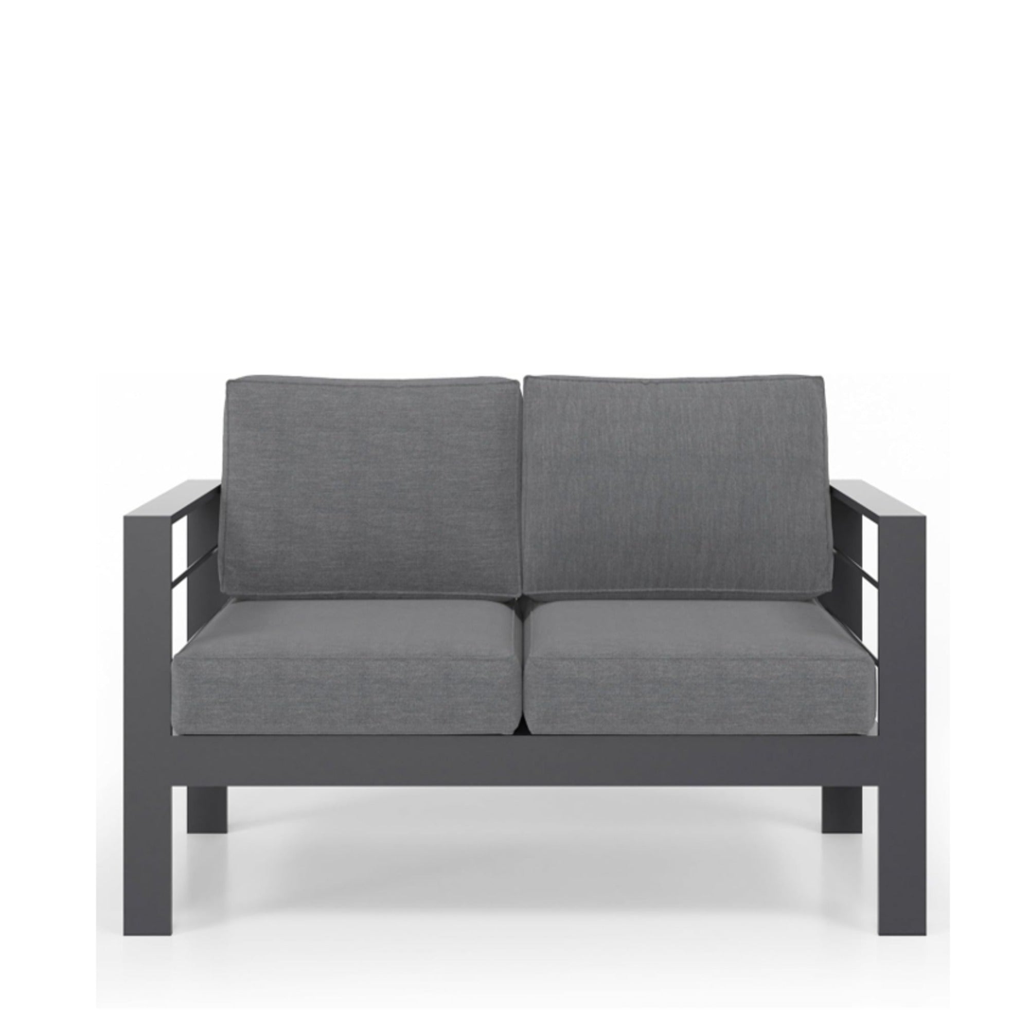 Outdoor Conversation Set 5 Seat Aluminum Gray Blue Cushion