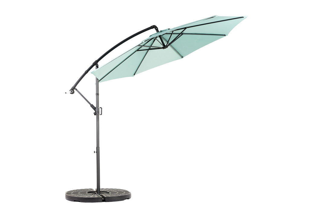 10ft Offset Hanging Market Patio Umbrella w-Easy Tilt Adjustment, Light Green