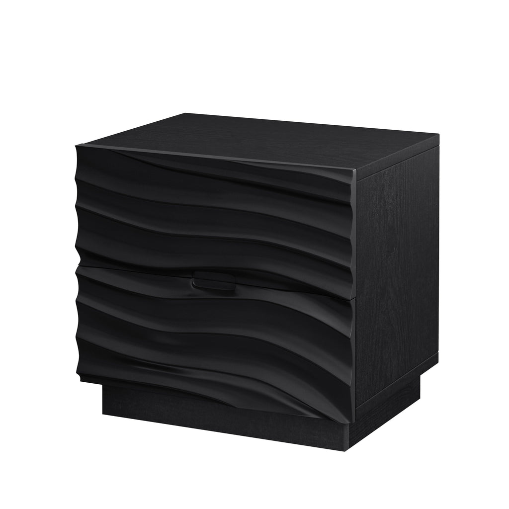 Solid Wood Nightstands Set of 2, 2 Drawers, No Handles, Living Room, Black