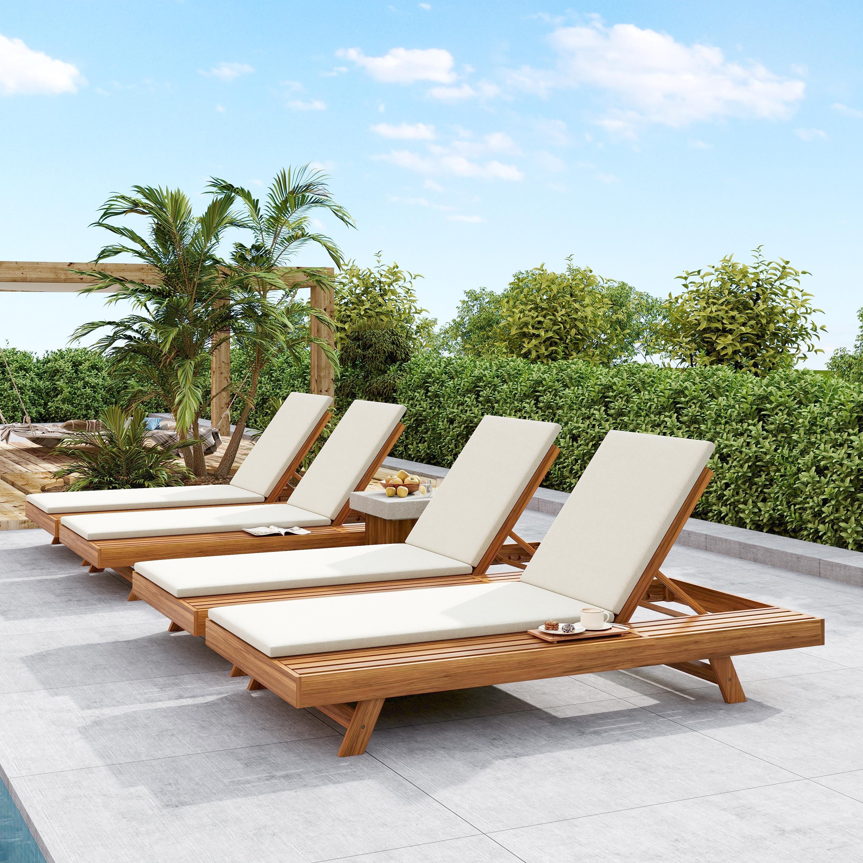 Outdoor Chaise Lounge Acacia Wood 79" 4-Position