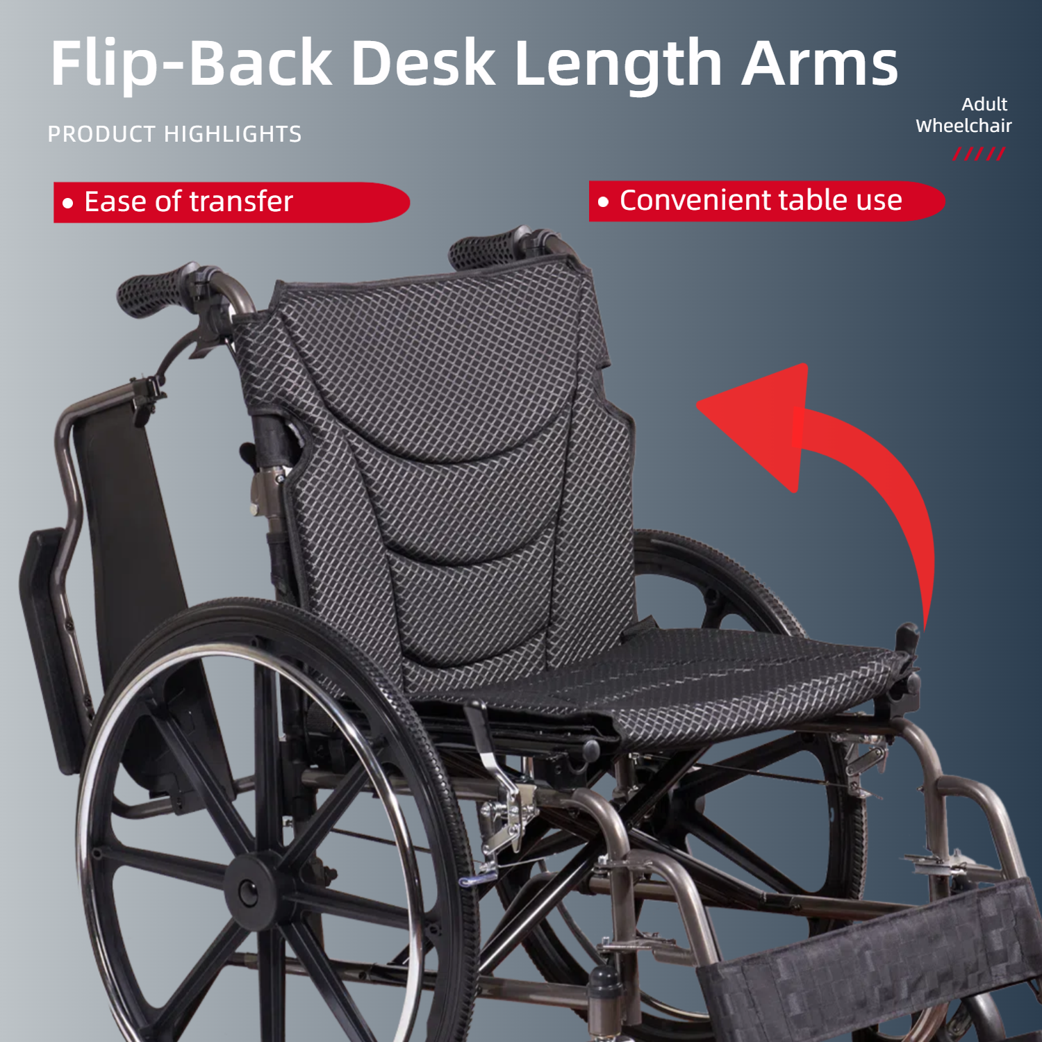 Wheelchair Manual Transport Folding Carbon Steel 20 In Seat Locking Brakes