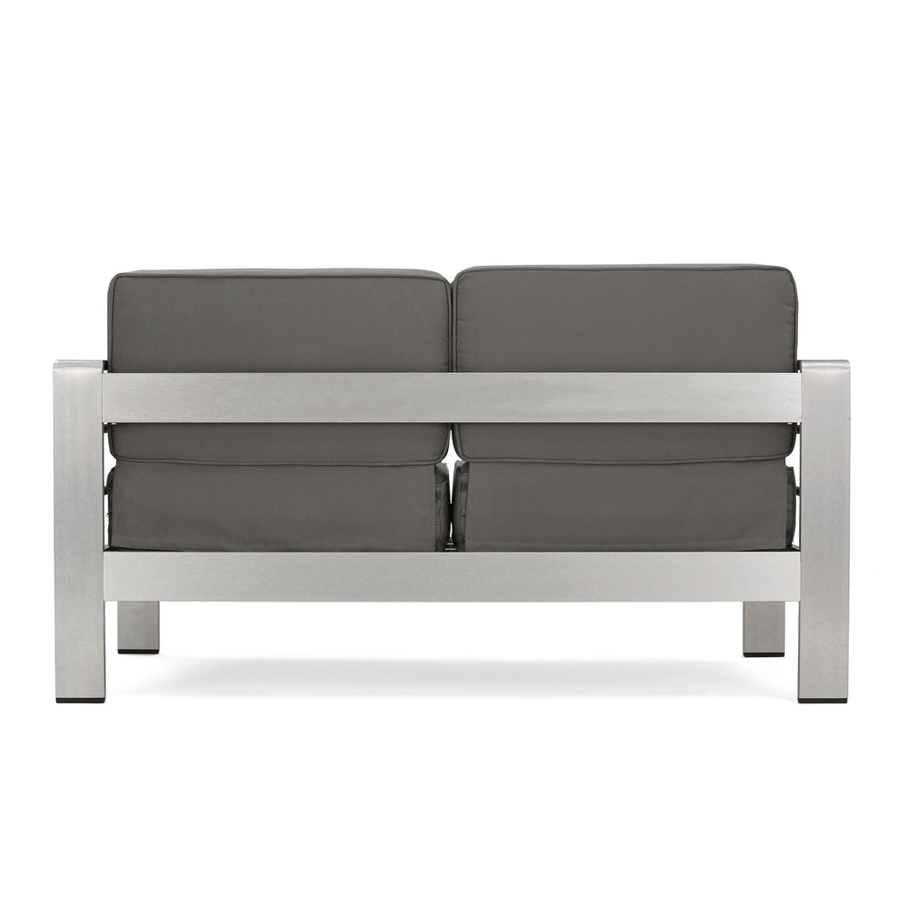 Outdoor Loveseat Aluminum Khaki Water-Resistant Cushion 56.75x27.5 In 600 LB