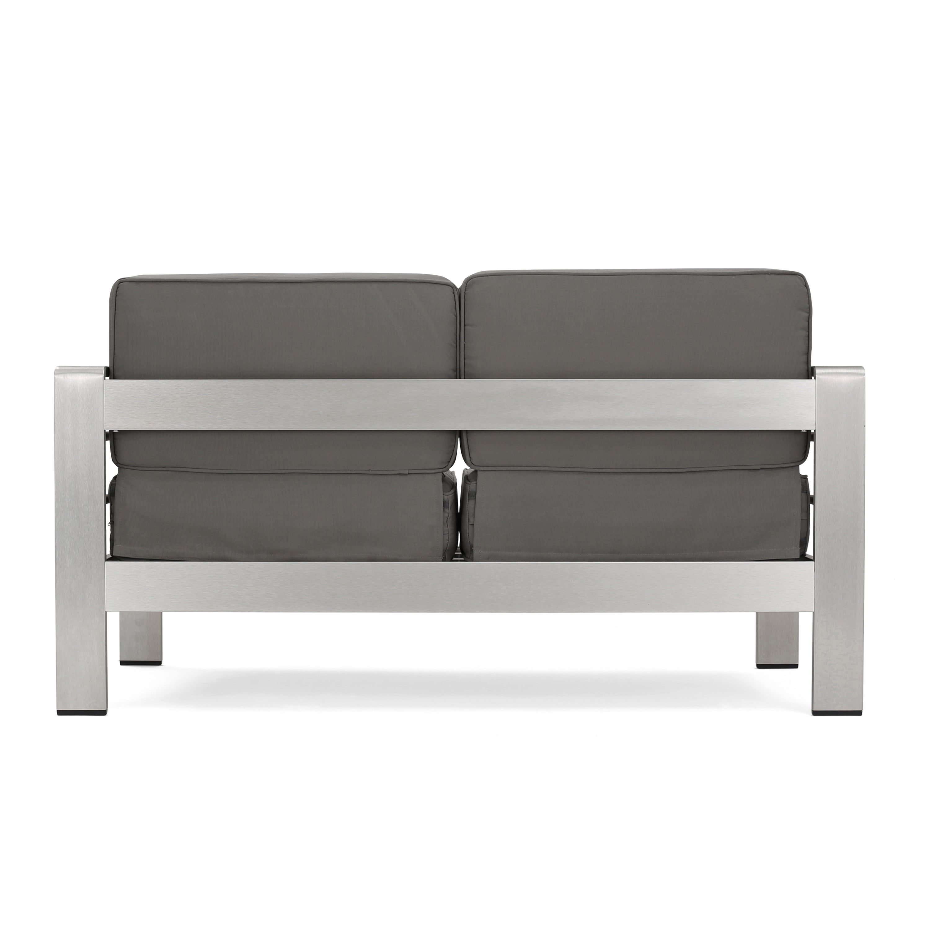 Outdoor Loveseat Aluminum Khaki Water-Resistant Cushion 56.75x27.5 In 600 LB