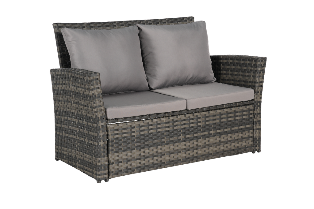 Outdoor Patio Set PE Rattan Steel Dark Gray 4 Piece Glass Seats 4