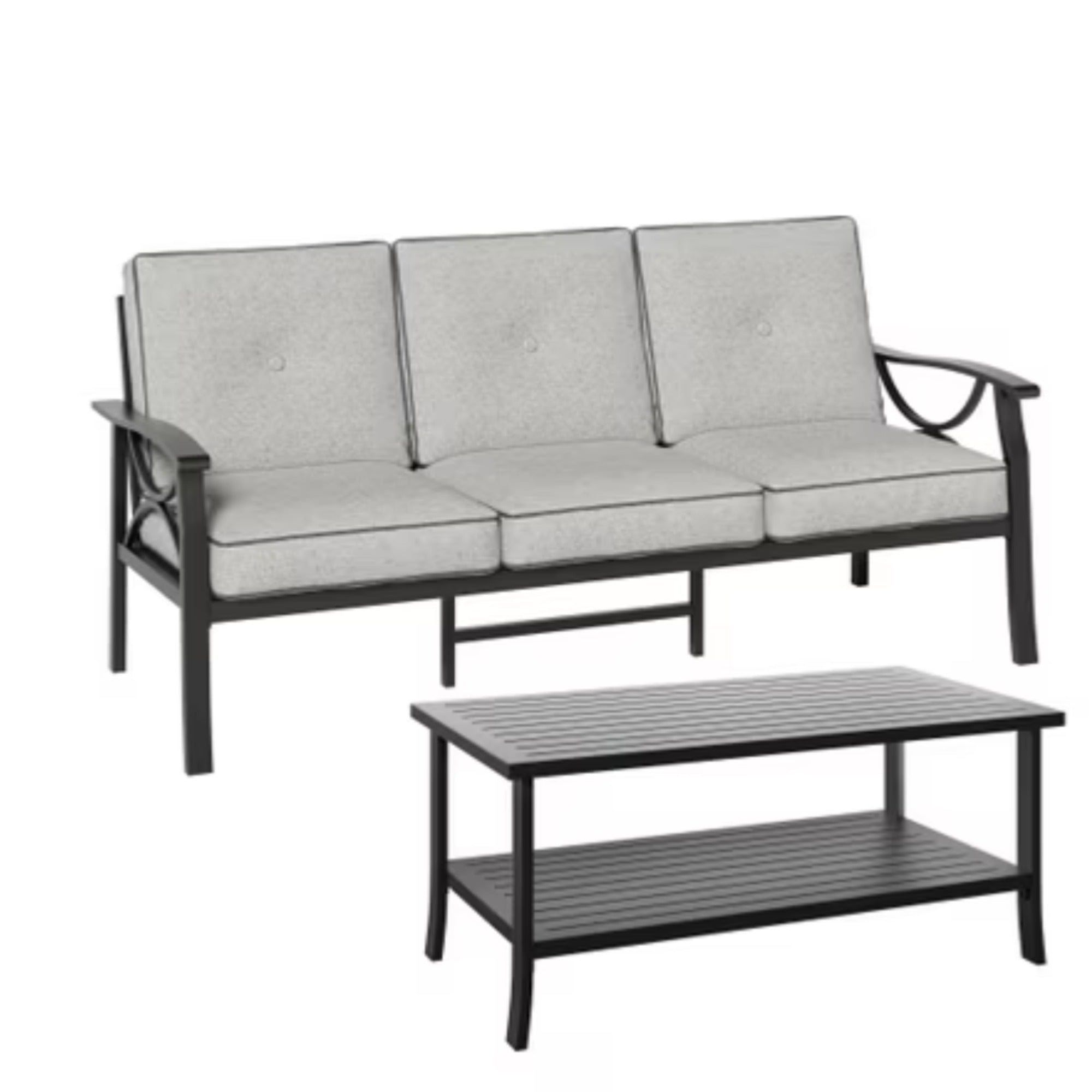 Outdoor Patio Set Metal Black Gray Cushion 4 Piece Seats 5