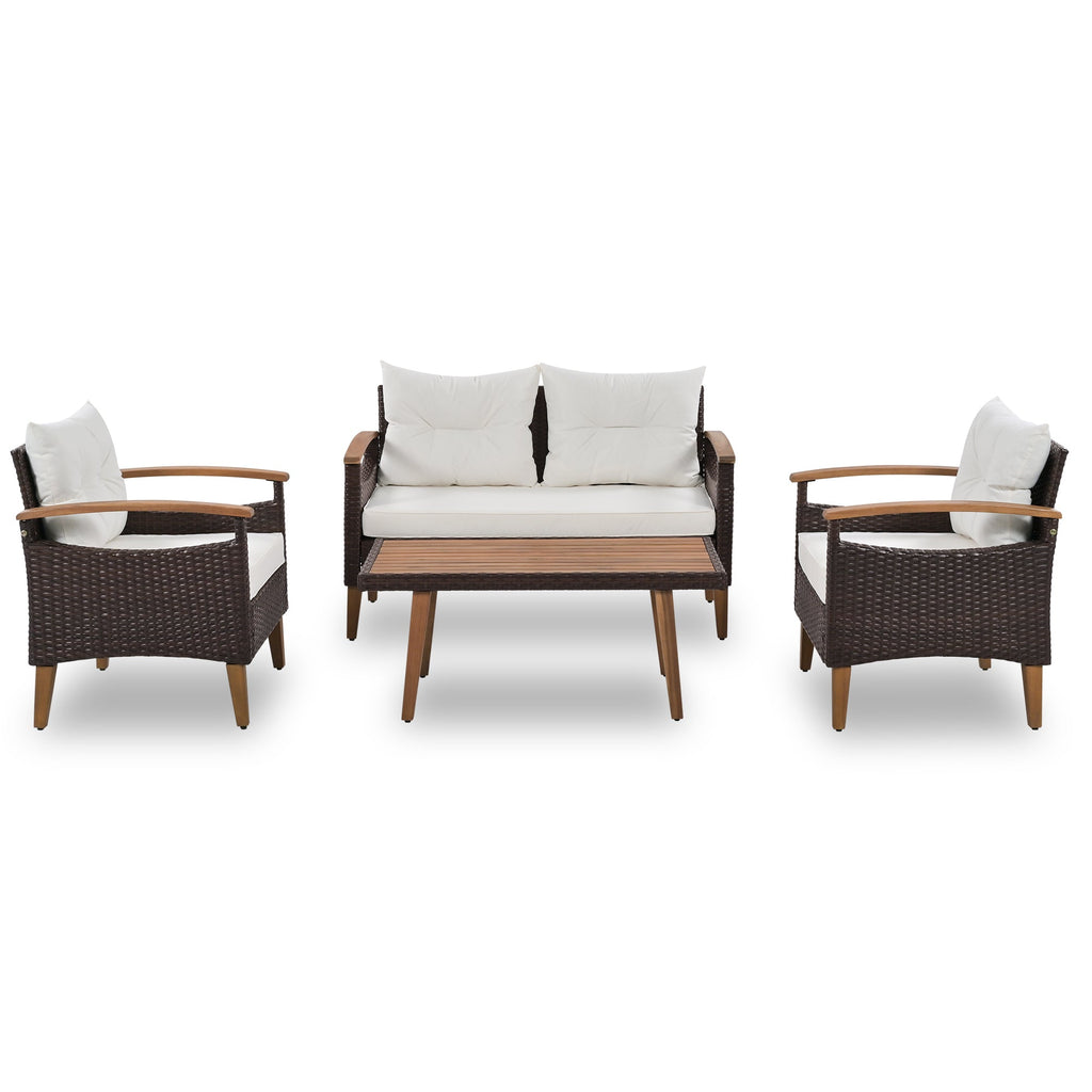 Outdoor Rattan Sofa Set 4 Piece Modular Beige