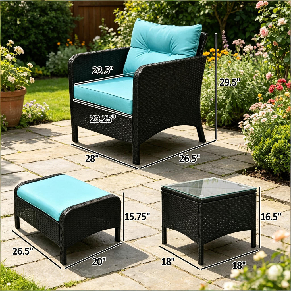 Outdoor Conversation Set PE Rattan Blue Brown 5 Piece 2 Chairs Footstools
