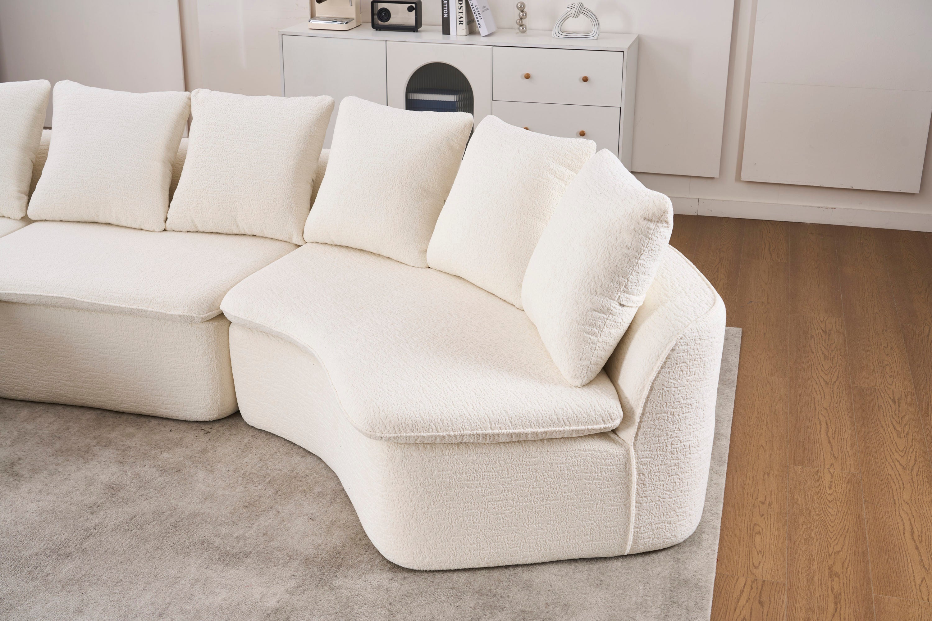 Sectional Sofa U-Shape Chenille Milk White 10 Seat Modular 128 In