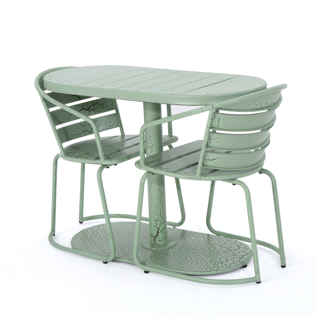 Outdoor Bistro Set Iron Green 3 Piece Oval Table 2 Chairs Matte Finish