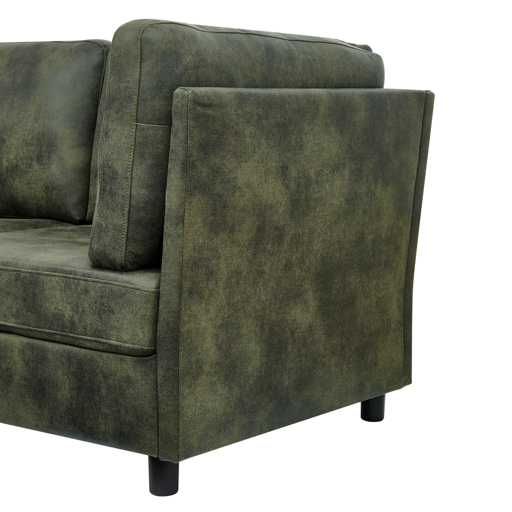 Sectional Sofa Modular Faux Leather Olive 6 Seat 124 In