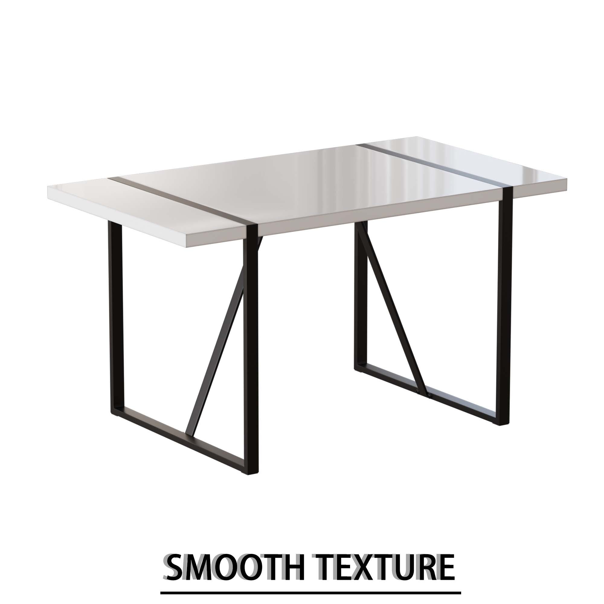 55 '4-person modern MDF dining table set, kitchen black metal leg dining table