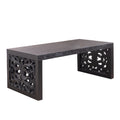 47.2 in Solid Black Carved Wood Coffee Table, Handcrafted Ornate Side Panels