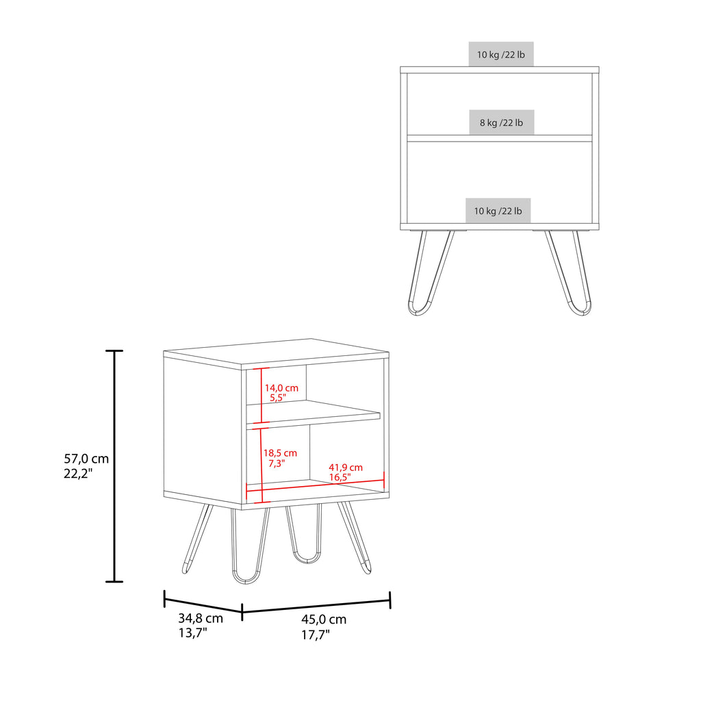 Set of 2 Modern Nightstands with Storage, Metal Legs, Wenge